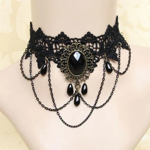 Lace choker crystal black - lace,