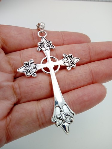 Long ornate cross necklace - ornate,