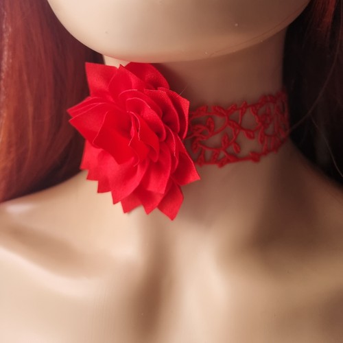 Red flower choker necklace - flower,