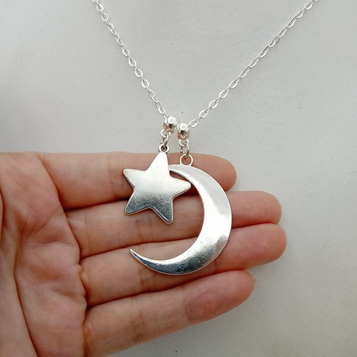 Moon star necklace long - moon,
