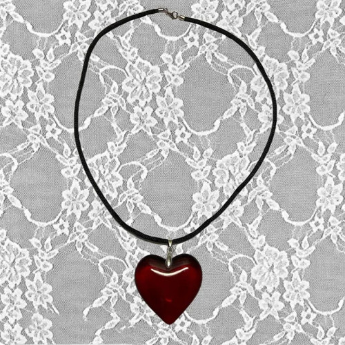 Big red glass heart pendant - red,