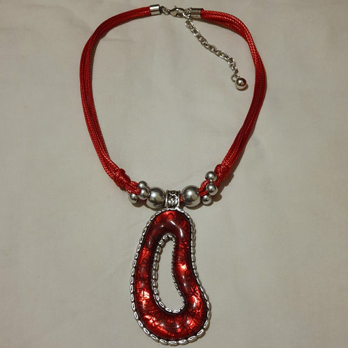 Silver tone red rope pendant - red,