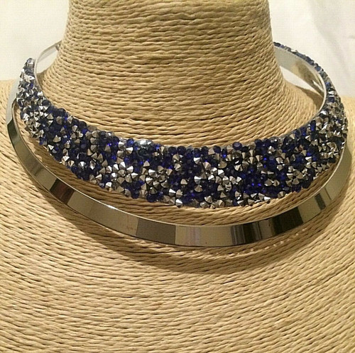 Blue crystal silver collar - crystal,